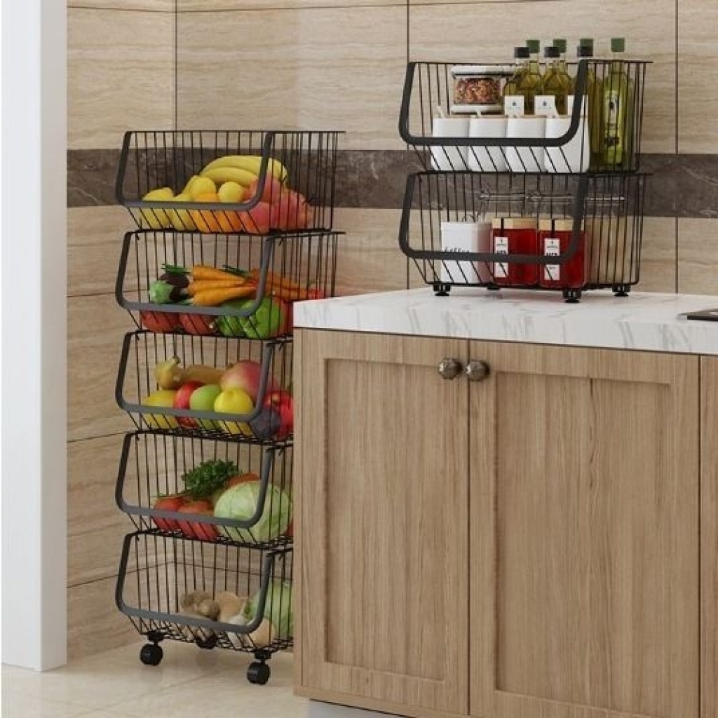 厨房置物架落地多层收纳架家庭可移动收纳筐厨房用品水果蔬菜篮子详情8