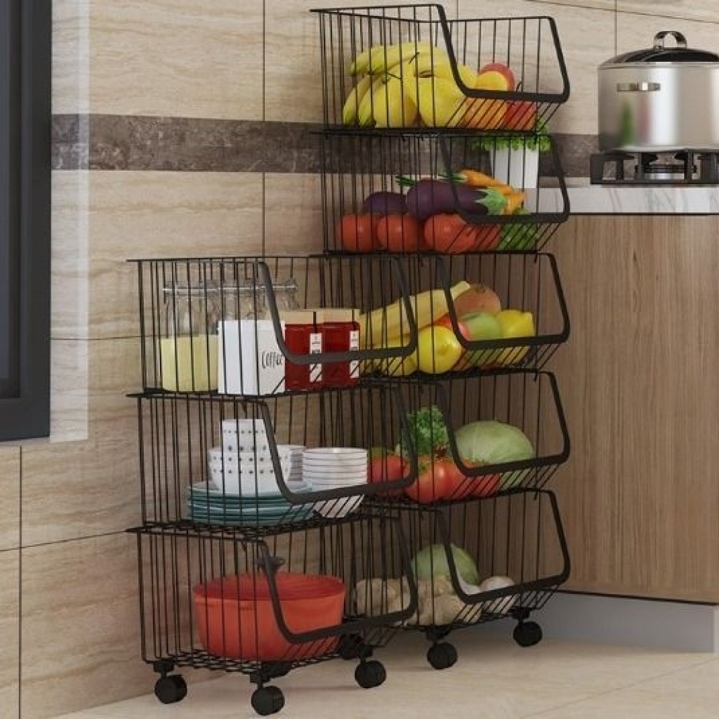 厨房置物架落地多层收纳架家庭可移动收纳筐厨房用品水果蔬菜篮子详情9