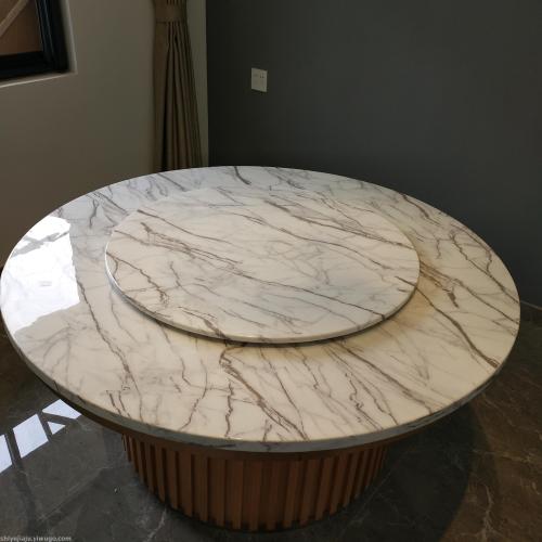 Tianjin High-End Restaurant Marble Dining Table Private Club Modern Light Luxury round Table Hotel New Chinese Table