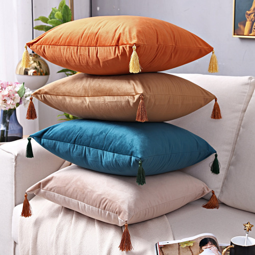 solid color pillowcase nordic modern living room sofa cushion home velvet waist pillow office tassel cushion cover