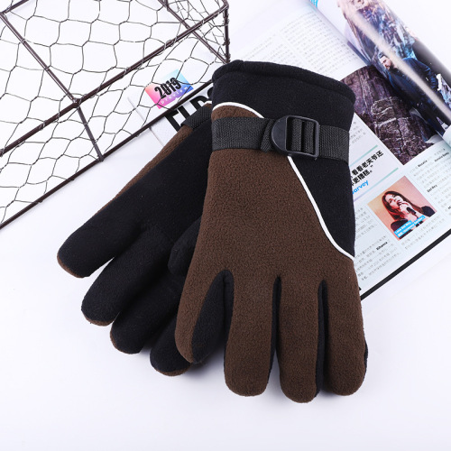 factory wholesale men‘s warm fleece-lined cold-proof winter double-layer thickened polar fleece gloves