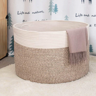 Two-Color Splicing Folding Cotton Rope Basket Can Be Portable Woven Basket Storage Basket