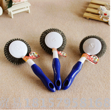 reinforced stainless steel wire ball pot brush long handle non-stick oil cleaning brush replaceable head