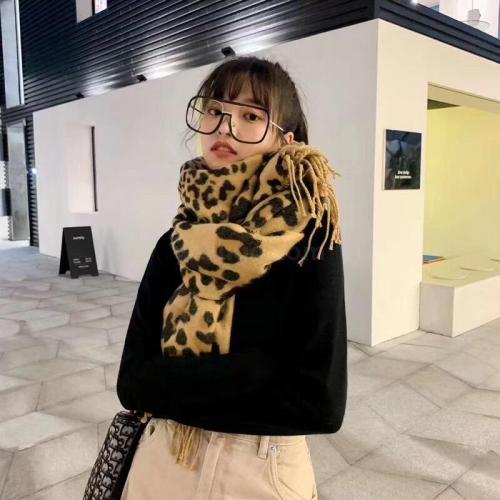 hot sale mg same autumn and winter new cashmere jacquard leopard scarf female korean shawl net red tide