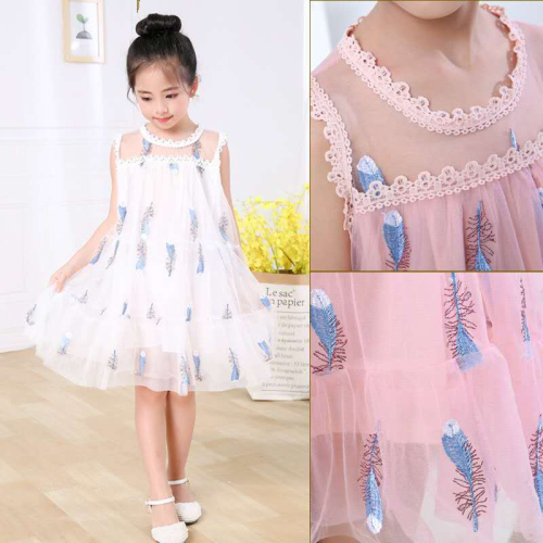 Stall Children‘s Summer Clothing Girls‘ Dress Embroidered Mesh Princess Dress Cool Embroidered Cotton