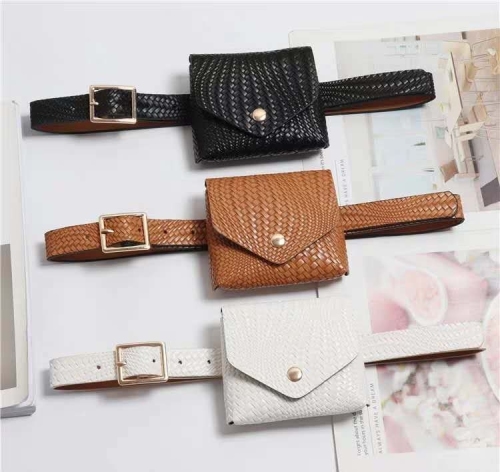 new 2020 women‘s waist bag fashion all-match detachable mobile phone bag coin purse all-match woven pu leather belt