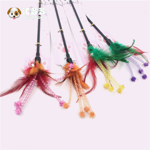 manufacturer direct selling candy color small hair ball cat teaser color cat playing rod bell cat toy supplies fairy stick