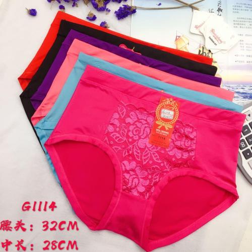Foreign Trade Underwear Women‘s Underwear High Waist Briefs Solid Color Lace Stitching Mummy Pants Factory Direct Sales
