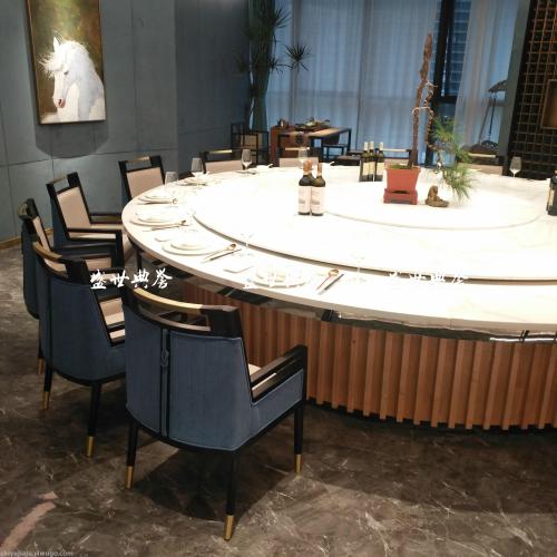 Kaiyuan Mingdu Hotel Restaurant Marble Electric Dining Table Customized Hotel Luxury Box New Chinese Style Large round Table 