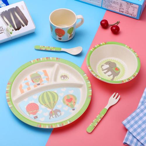 melamine tableware children‘s set natural bamboo fiber 5-piece set tableware round plate