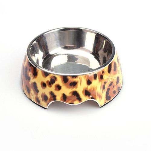 large size l new anti-slip anti-fall leopard print dog food set pet food bowl high quality stainless steel inner basin