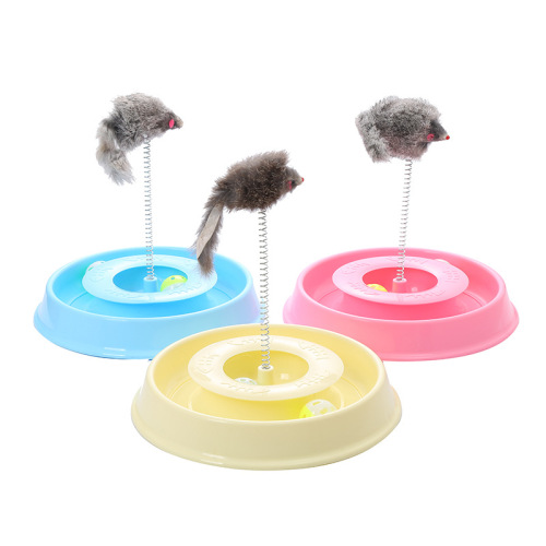 Cat Toys Single-Layer Play Plate Spring Mouse Plastic Ball Scratching Pet Supplies Factory Direct Sales cross-Border Wholesale 