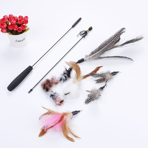 Cat Toy Set Cat Teaser Feather Chicken Feather Replacement Head 2 Rod Interactive Factory Direct Sales Cross-Border Wholesale