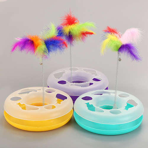 pet supplies cat toys single-layer amusement plate color feather spring turntable factory spot cross-border wholesale