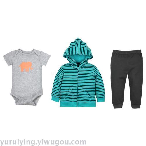 new baby sweater 3-piece set onesie romper baby crawling clothes multi-color optional customization as request