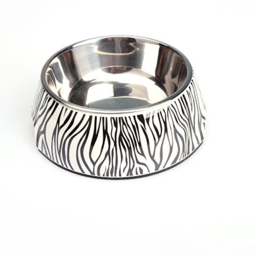 factory direct sales new zebra pattern non-slip pet bowl stainless steel dog tableware pet bowl