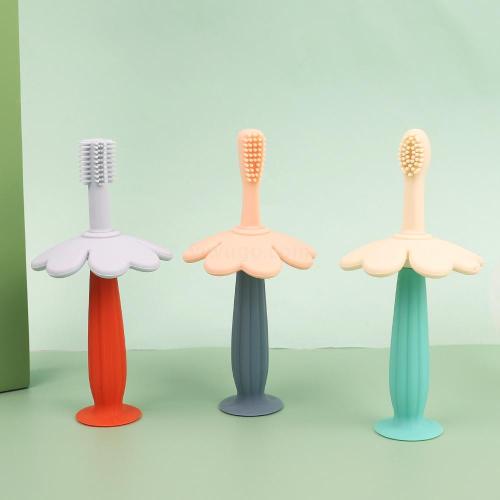 silicone toddler toothbrush set soft glue 3 replacement heads boxed cartoon suction cup soft fur baby baby baby breast toothbrush