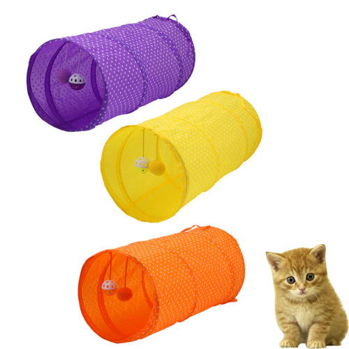 Cat Toy Foldable Cat Tunnel Tunnel Polka Dot Rolling Dragon Bell Pompon Pet Factory Direct Sales Cross-Border Wholesale