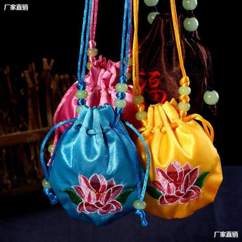 hot sale chinese style dragon boat festival gift necklace embroidered fu character lotus empty bag pendant sachet sachet lotus bag pendant
