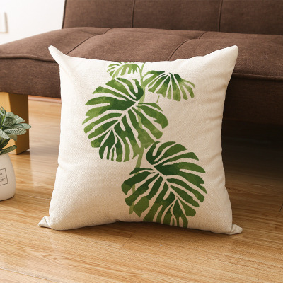 Amazon hot Style Home Tropical plant Green leaf linen pillow Case Custom ins Nordic sandstorm Hair Pillow Case