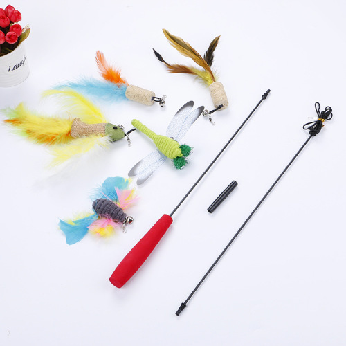 Cat Toy Funny Cat Stick 7-Piece Set 2-Section Splicing Rod Feather Animal Replacement Head Manufacturer 