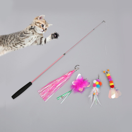 Cat Toy Three-Section Telescopic Rod Funny Cat Stick Set Butterfly Feather Bell Fairy Funny Cat Stick Ringing Colorful Ball Spot 