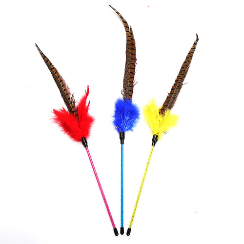 cat toy funny cat stick chicken feather delicate feel microphone interactive play pet products manufacturer