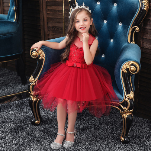 New Princess Dress Summer Girls‘ Dress Mesh Puffy Skirt Middle and Big Children‘s Dress Children‘s Photography Clothing