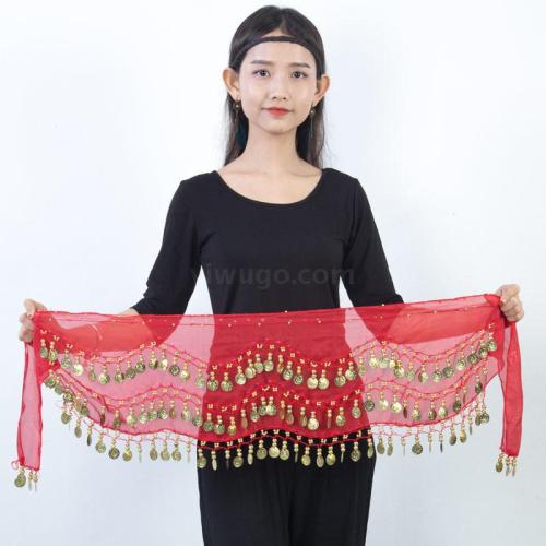 Belly Dance Personalized Waist Chain Decorative Sequins Three Layers 72 Coins Hand Crocheting Woven Belly Dance Waist Chain Hip Scarf