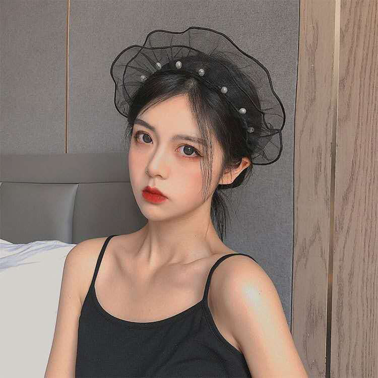 韩国黑色蕾丝珍珠头箍网红超仙发箍气质百搭头饰爆款地摊