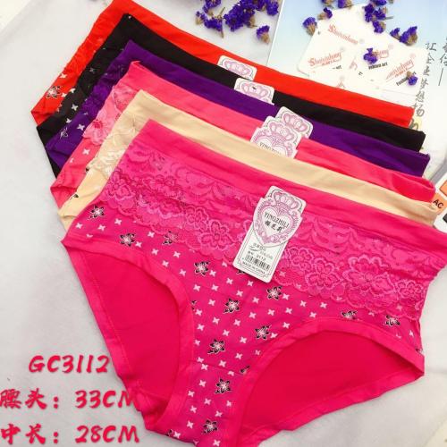 Foreign Trade Underwear Women‘s Underwear High Waist Print Briefs Lace Stitching Mommy‘s Pants Factory Direct Sales