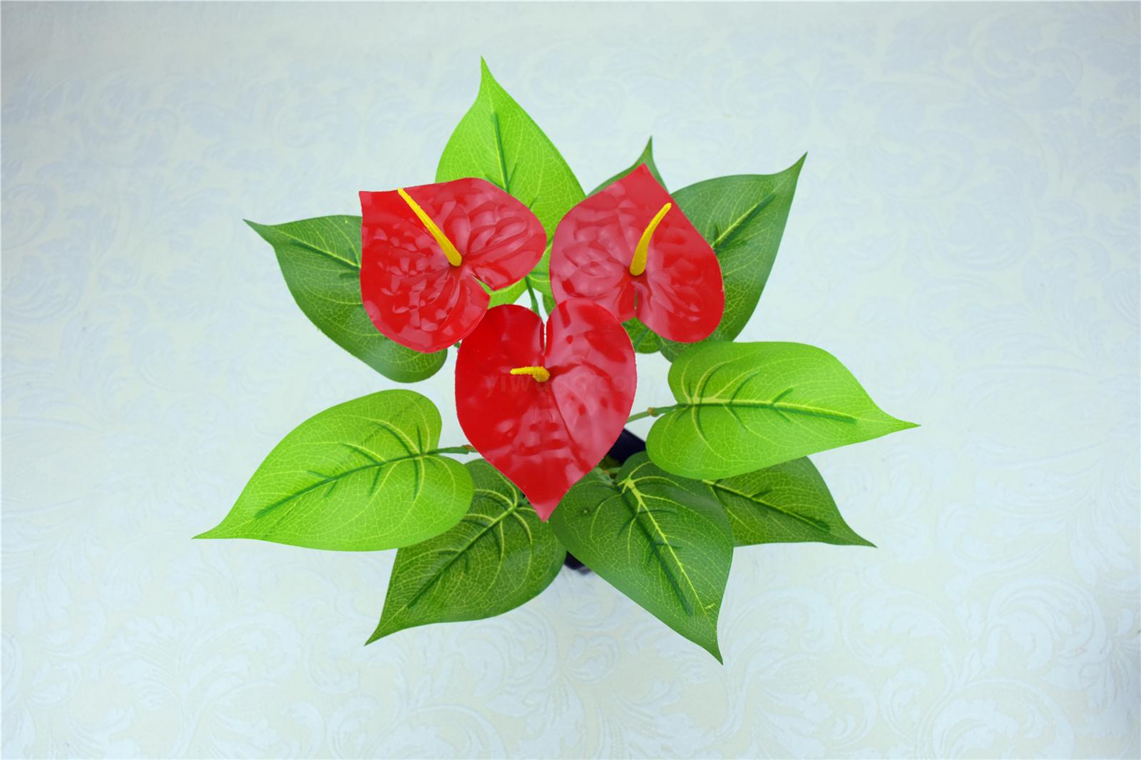批发手感仿真塑料花12头小红掌花仿真植物背景墙 盆景装饰假绢花