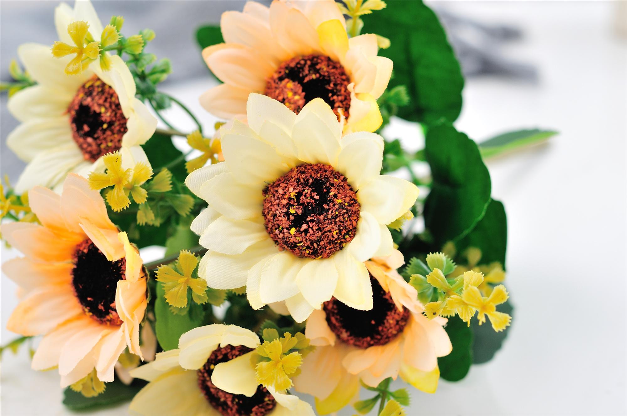 塑料花人造假花束仿真7头小向日葵太阳花 欧式热卖家居客厅装饰花