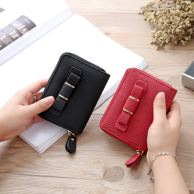 Korean version of simple small bag Ladies Coin bag Bowknot Zipper small Wallet short Fresh zero Wallet
