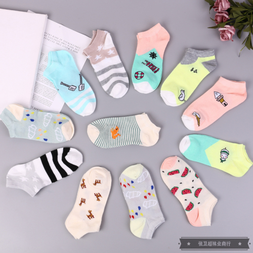 Socks Stall Women‘s Socks Creative Novelty Colorful Color Matching Boat Socks Summer Thin Low-Top Socks