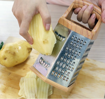 kitchen multi-function vegetable cutter， grater， planing strip six-sided planing wood grain handle peeler