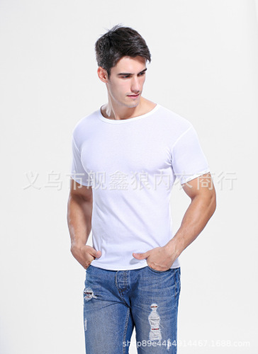 men‘s short-sleeved t-shirt men‘s summer new lycra cotton solid color round neck t-shirt slim simple bottoming casual fashion
