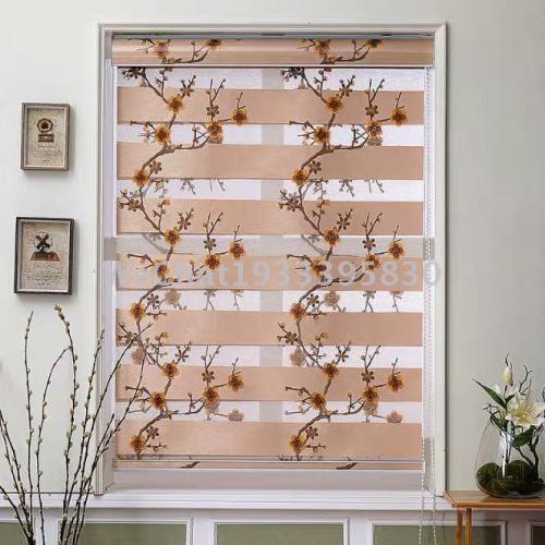 Embroidered Soft Gauze Curtain Double-Layer Roller Shade Louver Customized Finished Product Lifting Shading Sunshade Optional Punch-Free Electric