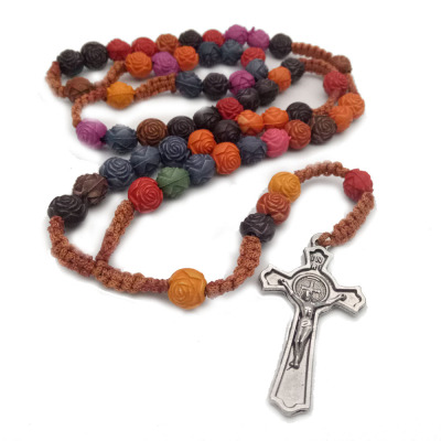 Colorful Rose Cross beads Christ Jesus Religion hand- Christian Prayer beads