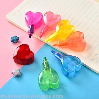 Cute love shape fluorescent pen cartoon 6 blocks with color marker