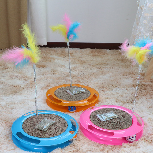 factory direct sale cat turntable feather interactive cat toy cat scratch board double layer cat amusement tray pet supplies