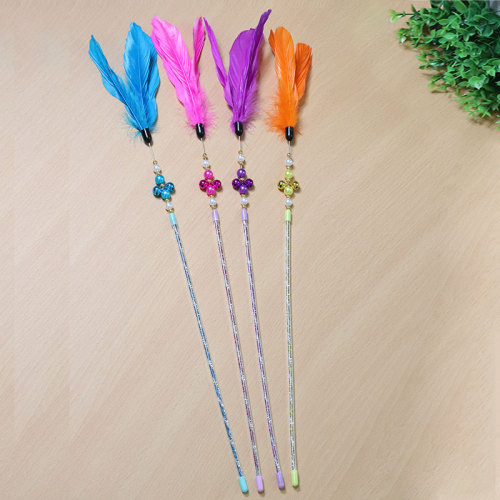 Factory Wholesale New Luxury Big Pearl Feather Funny Cat Stick Cute Girl Feather Fairy Stick Cat Toy