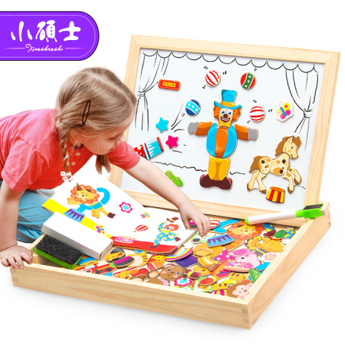 * small master‘s magnetic animal puzzle drawing board three-dimensional puzzle changeable writing board blackboard educational wooden toys