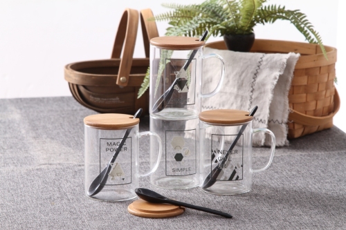 Nordic Style Geometric Figure Wooden Cover Borosilicate Glass Online Popular Gift Cup Tea Cup Water Cup Cover Cup