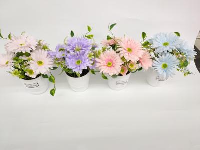 Artificial flower white plastic basin European sunchrysanthemum bonsai decoration living room bedroom table furnishings