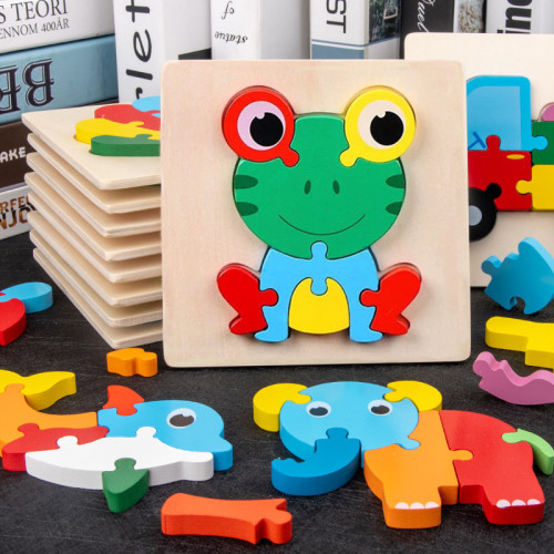* children‘s wooden 3d cartoon animal three-dimensional puzzle baby early education small puzzle puzzle toy factory direct sales batch f