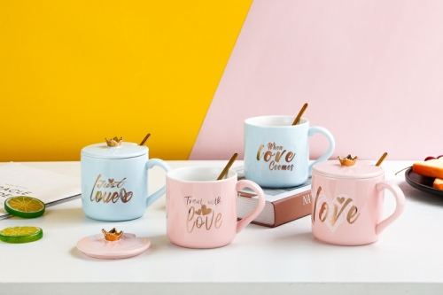 Romantic Peach Heart Noble Wind Online Popular Ceramic Cup Gift Cup Teacup Water Cup Cover Cup 