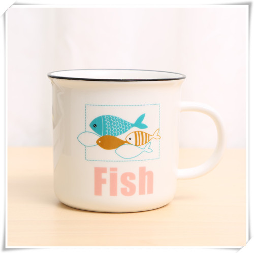 ceramic cup small fish big belly mug large capacity creative water cup cartoon couple coffee cup