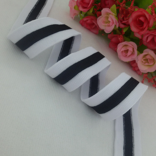 low stretch yarn 2cm 2.5 male black and white intercolor polyester stripe horizontal elastic black and white stripe ribbon diy clothing accessories
