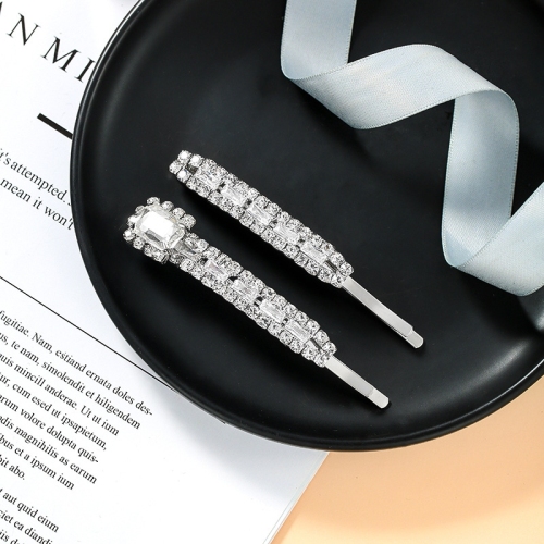 European and American Retro Light Luxury Flash Diamond Hairpin Geometric Square Bangs Clip Gem Word Clip Full Diamond Rhinestone Barrettes Side Clip 
